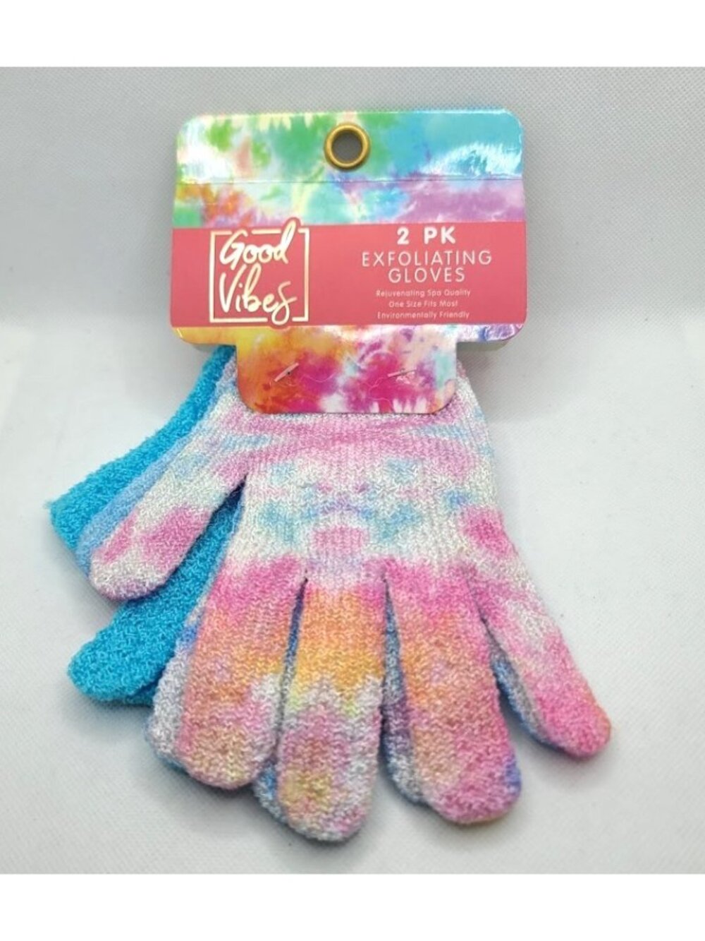 Urban Outfitters Good Vibes Exfoliating Gloves 2 Pairs OS Pink Tie Dye Blue NEW